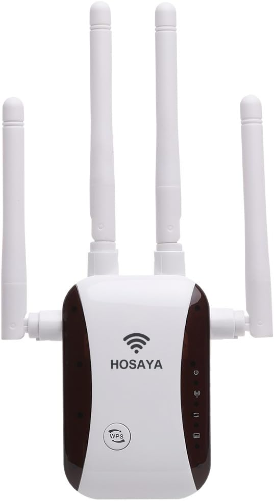 WiFi Extender Repeater Signal Booster for House Up to 5000 sq.ft and 40 Devices, External WiFi Antenna x 4, RJ45 Port x 1, WPS, Easy One Key Setup