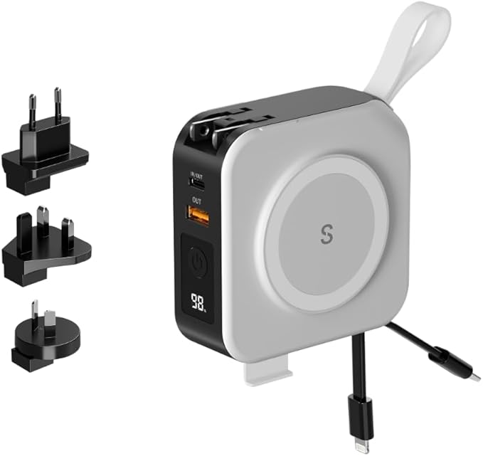 SnapWireless PowerPack Universal - 5 in 1 MagSafe Compatible Charger | Universal Adaptors | Power Bank | Included Adaptor Plug (Crisp White)