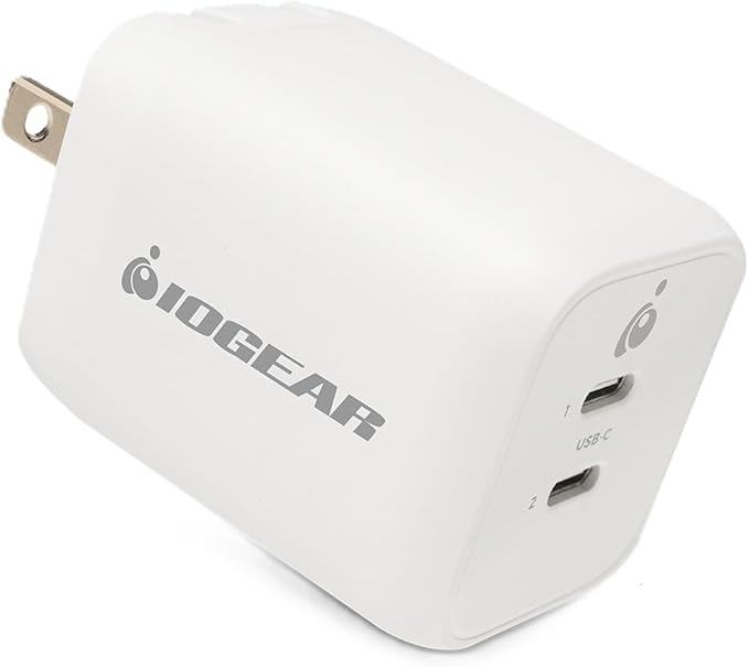 IOGEAR GearPower Dual USB-C 65W GaN Charger, PPS, 2 Port Fast Charger, Compact, Compatible with MacBook Pro/Air, Galaxy S20 and Above, iPhone 8 and Above - GPAWC65W