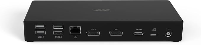 Acer USB Type-C Dock M501 | 1 x HDMI 2.0 Ports | 1 x Display Port 1.4 | 2 x USB 3.1 Gen 1 Ports | 2 x USB 2.0 Ports | Ethernet | Power Delivery – 85W | Requires One USB 3.1 Type-C on Computer