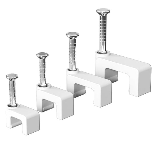 Jadaol Cable Clips with Nails, 400 Pack Cord Wire Clips (5mm 6mm 8mm 10mm), Nail-in Flat Cable Tacks for Ethernet Cable, Coaxial, TV, Speaker, Electrical Wire, White