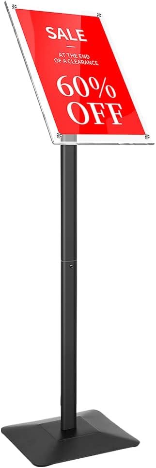 DISPLAYSWORKER Adjustable Heavy Duty Pedestal Sign holder floor Stand, acrylic sign stand poster stand , Standing Floor for 8.5 x 11 inch,Black (black, acrylic frame 8.5-x-11-inch)