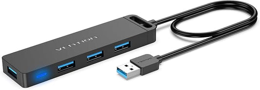USB Hub VENTION 4-Port USB 3.0 Hub 1.5FT Ultra-Slim Data USB Splitter Charging Supported Compatible with MacBook, Laptop, Surface Pro, PS4, PC, Flash Drive, Mobile HDD