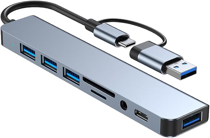 USB Hub USB C Hub USB Splitter 7 in 1 USB Extender with 4 USB Port 1 USBC Port TF/SD Card Reader Audio Output Compatible with MacBook/Pad Pro/Dell/HP Laptop/Phones…