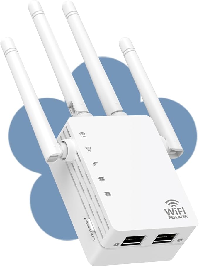 4 - Antenna WiFi Extender Signal Booster, WiFi Extender with 1200Mbps Dual - Band 2.4G&5G, WiFi Booster with 3 Modes & 2 Ethernet Ports, WiFi Repeater with 12880 Sq.ft Coverage 105 Devices