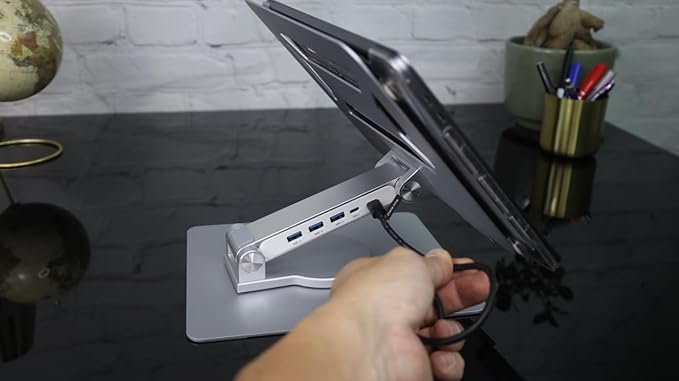 Vanli's Adjustable Laptop Stand With 360 Rotating Base, Foldable Ergonomic Riser for Desk, Swivel Computer Stand for Tablet, Metal Holder Collapsible, Fits 13-17" MacBook