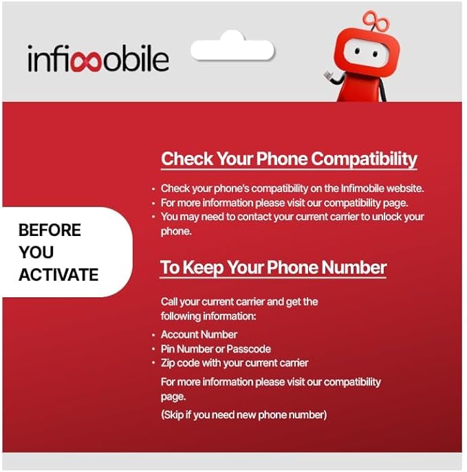$15/Month | Infimobile Prepaid Plan: 3 Months| 5GB High-Speed Data Per Month | 2500 Minutes and 2500 Text| Prepaid Plan Service SIM Card | Nationwide Coverage | 4G, 5G V-Network