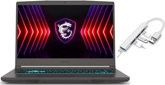 MSI Thin 15.6 inch FHD 144Hz Gaming Laptop |AMD Ryzen 5 7535HS| NVIDIA GeForce RTX 4060|Webcam |Backlit|Gray| 16GB RAM | 512GB SSD |Windows 11 Home |Bundle with USB 3.0 Hub
