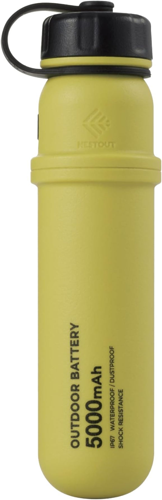 ELECOM NESTOUT Rugged Power Bank, 5000mAh Outdoor Battery Pack, 15W USB C Fast Charging, Waterproof IP67, Durable Shockproof, Tactical Charger for Phone Military EDC Hiking Survival Camping (Mustard)