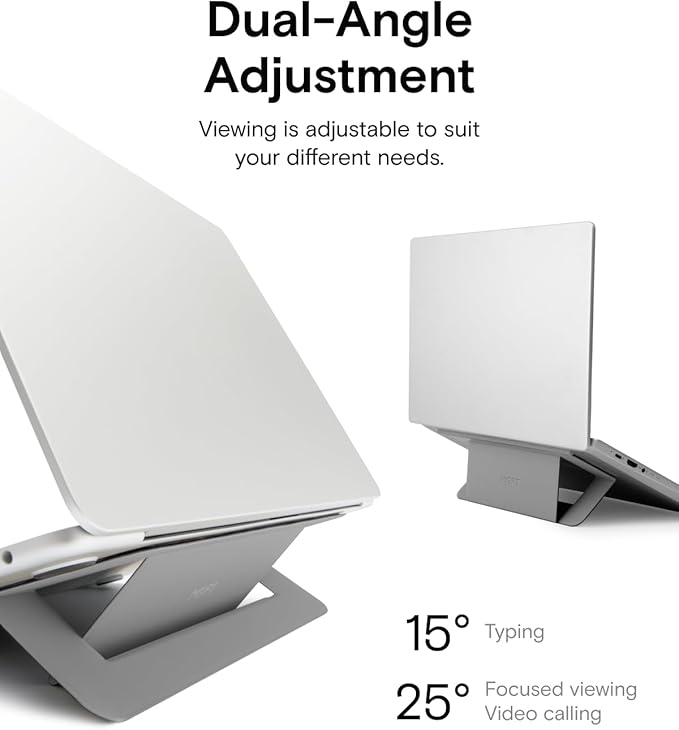 MOFT Laptop Stand for Desk, Adhesive Airflow Laptop Cooling Riser for Heat Dissipation with 2 Adjustable Viewing Angles, Foldable & Portable Computer Stand Compatible with Laptops 11"-16", Cool Grey
