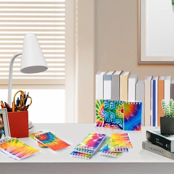 OZIO 24PCS Mini Tie Dye Notepads Tie Dye Party Favors Art Party Spiral Pocket Notebooks Fun Coil Mini Notepads for Kids Teacher Classroom Supplies Bag Fillers Birthday Party Favors, 8 Style (24)