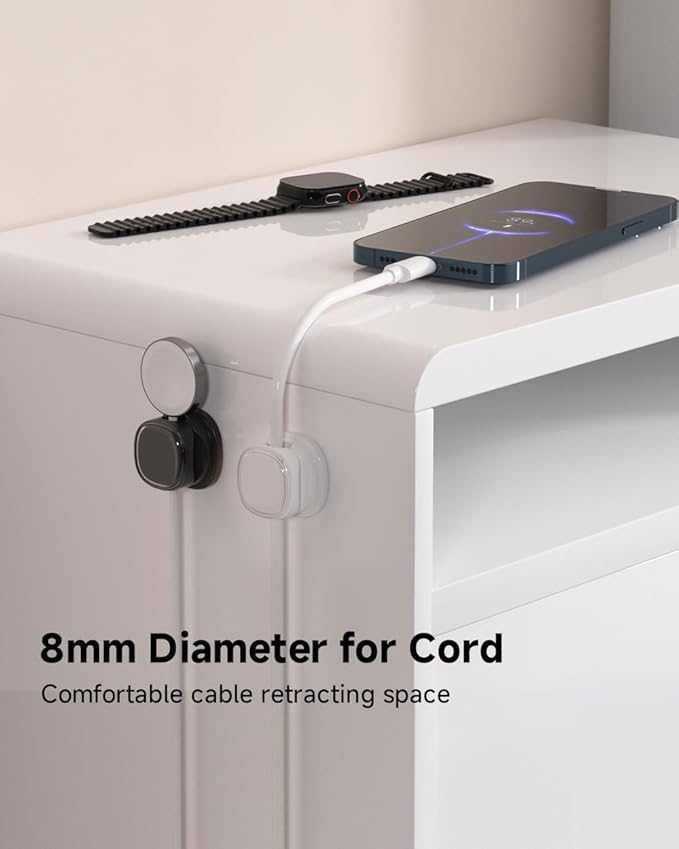 9 Pack Cord Organizer, Spring Cable Management, Adhesive Cute Cable Holder Clips, Phone Charger Wire Keeper for Desk Nightstand Car Office (9-Pack White_Black)