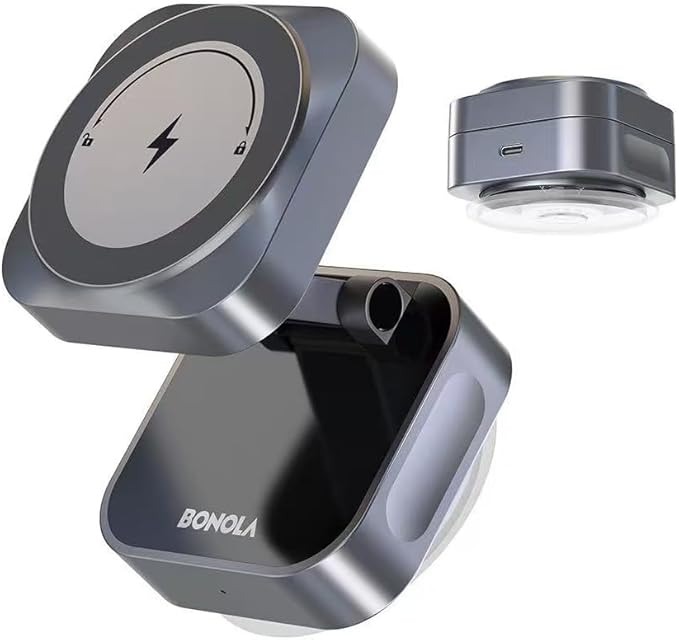 Vacuum Magnetic Suction Phone Holder, 15W Wireless Charger Foldable Suction Cup Stand for iPhone 17 16 15 14 13 12 Series, Portable Phone Mount Use in Car/Mirror/Glass/Screen/Smooth Surface