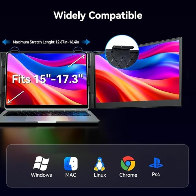 15.3" Laptop Screen Extender Portable, One Cable Connection Triple Laptop Monitor FHD 1080P IPS, Ultra Thin Dual Monitor for 13-17" Laptops, Plug&Play Compatiable with Win/Mac/Chrome/Android/Switch