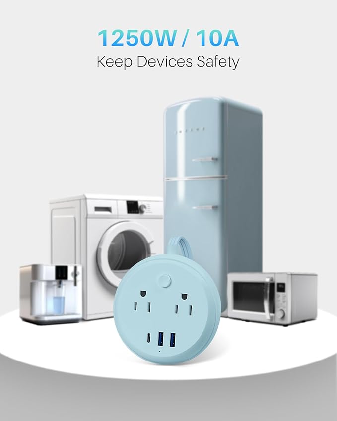 Flat Plug Power Strip with USB C Ports, KOOSLA Travel Extension Cord No Surge Protection - 2 Outlets 3 USB Ports(1250W) - Cruise Essentials for Cruise Ship, Home, Office, Dorm Room, 5ft