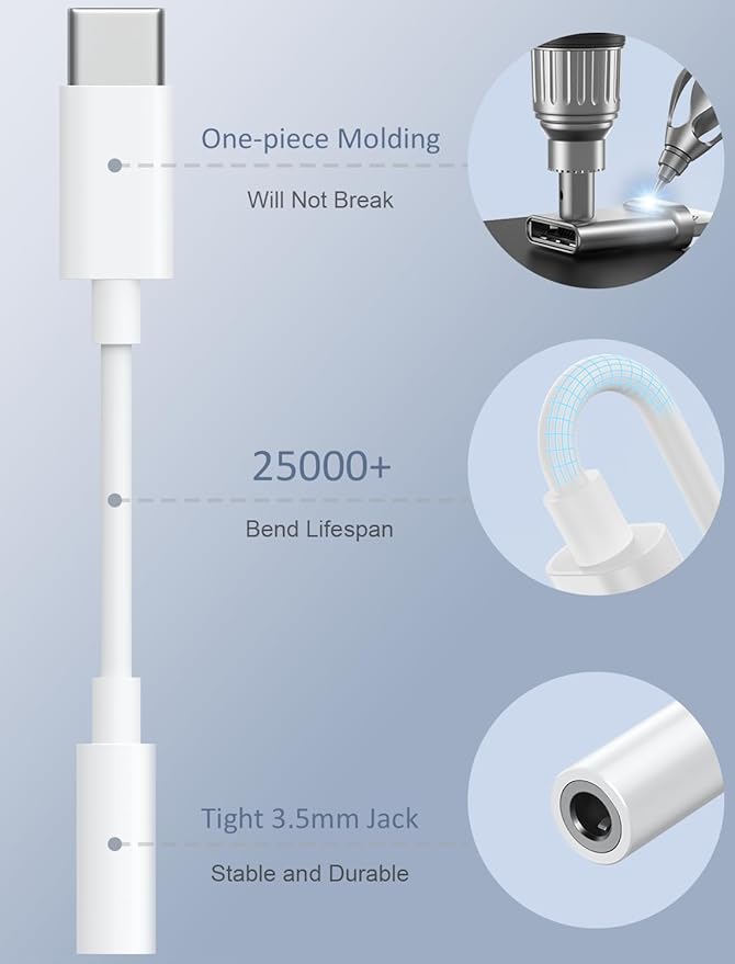 USB-C to 3.5mm Audio Headphone Adapter - HiFi 2 Pack Compatible with Apple iPhone 17 16 15 Samsung Galaxy S25 S24 S23 S22 S21 Plus Pro Max Ultra Pixel iPad - Type C to Aux Cord Jack Dongle Adapter