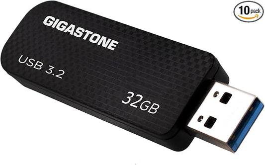 GIGASTONE 32GB Flash Drive (10 Pack) Z30 USB 3.2 Gen 1, 80MB/s Ultra Fast, Keychain Loop, Carbon Fiber Style, Push-Pull Design, Data Storage, Backup for PC/Mac/TV/Car, USB 2.0/3.0/3.1 Compatible