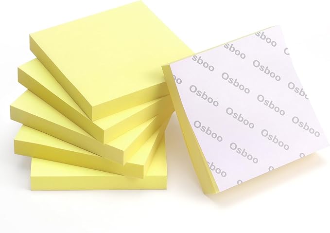 Sticky Notes 3x3 Self-Stick Notes Pads with 6 Bright Colors, Easy to Post for Office, School, Home, 6 Pads/Pack, 100 Sheets/Pad (Yellow)
