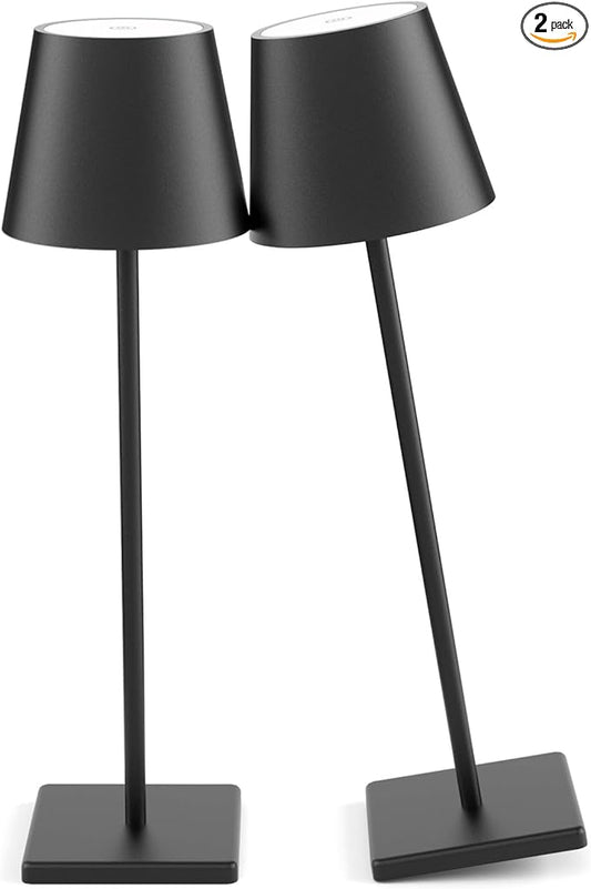 2-Pack LED Cordless Table Lamp, Rechargeable Battery Desk lamp 3W 5500mAh Battery Operated Stepless Dimming Modern Portable Table Light for Restaurant/Dinner/Bedroom/Outdoor IP54 Waterproof (Black)