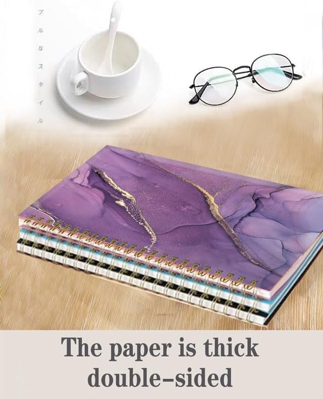 Spiral Journal Notebook,A5 Hardcover Lined Journals for Women Girl 6 x 8.3 in,120 Pages Thick Paper,Cute College Ruled Writing Notebook for Gifts Office Work School(Chic Purple Marble)