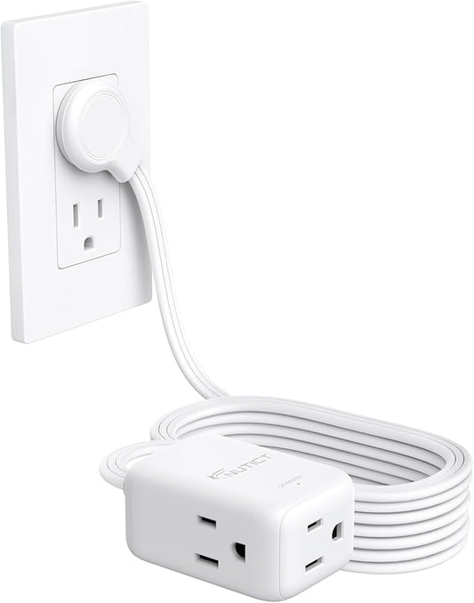 Flat Extension Cord 15ft Long, ETL Listed, NUTICT 3 Prong Indoor Cord Extension, Surge Protector, 13A/1625W, 900J, Low Profile Right Angle Flat Wall Plug, Behind Bed Couch Furniture Tight Space, White