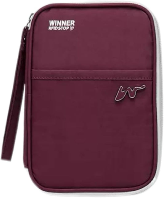 P-H1 Travel Family Passport Holder RFID Blocking Passport Waterproof Wallets for Men Women Travel Document Organizer, Lightweight Portable Passport Cover with Zipper Pocket (Wine Red)
