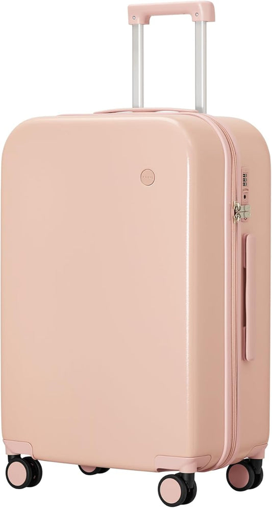 mixi Luggage Suitcase with Spinner Wheels, Hardside Rolling Suitcase PC with Cover & TSA Lock Lightweight Travel Case 24in Checked in, Pink
