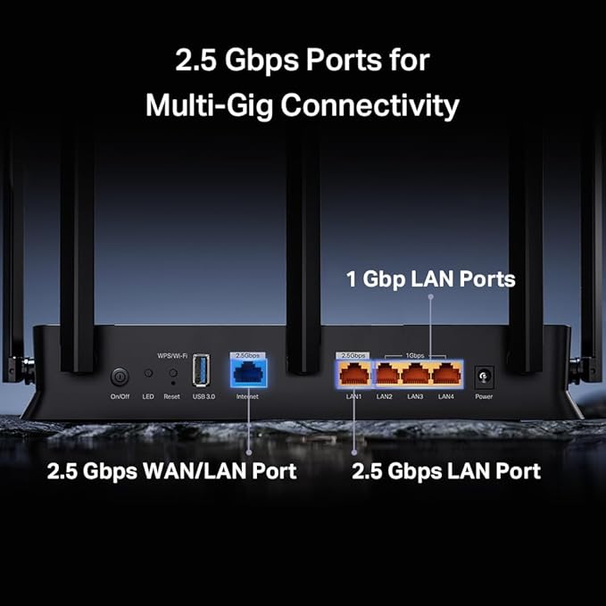 TP-Link Dual-Band BE5000 WiFi 7 Router Archer BE260 | 5-Stream 5Gbps | 1×2.5G WAN+1×2.5GLAN+3×1G Ports, USB 3.0 | 5 External Antennas | VPN Clients & Server | Easy-Mesh, HomeShield, MLO, Private IOT
