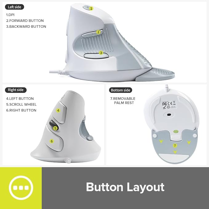 DeLUX Wired Vertical Ergonomic Mouse, with 6 Programmable Buttons, 4200DPI, Removable Palm Rest, Reduces Wrist Pain and Carpal Tunnel for Medium Hands (M618XU-White)