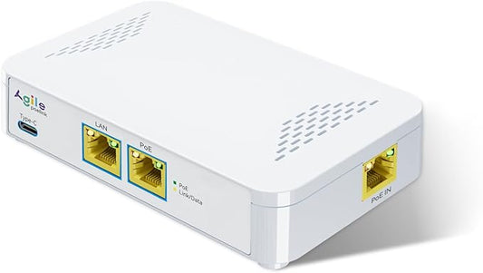 PoE to USB C Switch 60W 802.3af/at Compliant, 1 USB-C Port ( 30W PD Charging & Gigabit Ethernet) & 1 PoE+ Port & 1 Ethernet Port, for Smartphones/Sablets/Laptops/Camera/Access Point, PoE Powered