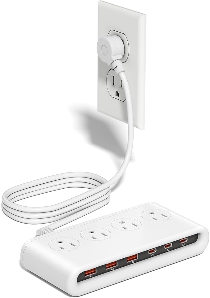 10-in-1 USB Charging Station with AC Outlets, Surge Protector Power Strip with USB Ports PD 20W, 4.9ft USB Extension Cord for Home/Office/Travelling Essentials