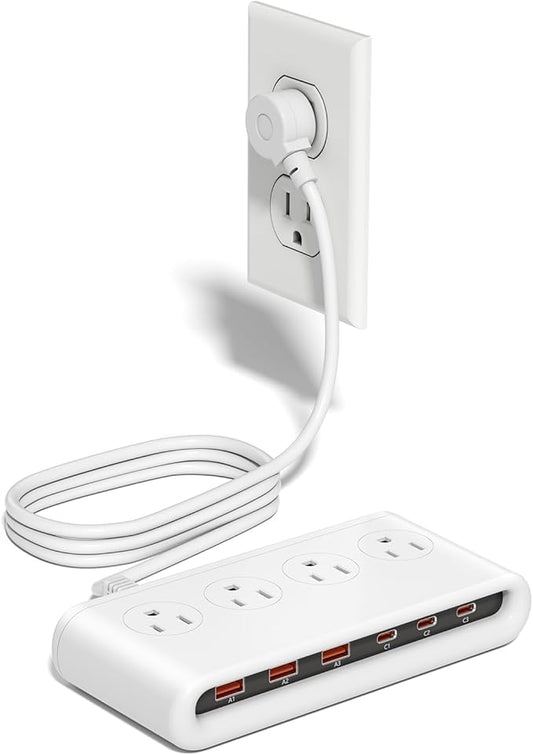 10-in-1 USB Charging Station with AC Outlets, Surge Protector Power Strip with USB Ports PD 20W, 4.9ft USB Extension Cord for Home/Office/Travelling Essentials