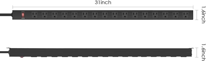 Metal Wall Mount Power Strip, Mountable Power Outlet, Aluminum Alloy Mount Power Socket with Switch, 6 FT SJT 3/C 14AWG Power Cord, 15A 125V 1875W (16 Outlet)