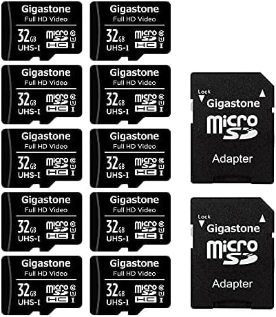 GIGASTONE 32GB Micro SD Card 10-Pack, Full HD Video, Surveillance Security Cam Action Camera Drone, 90MB/s Micro SDHC UHS-I U1 C10 Class 10