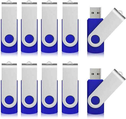 Aiibe 16 GB Flash Drive 10 Pack USB Flash Drives 16G USB 2.0 Memory Stick Thumb Drive Data Storage Swivel Keychain Design Pen Zip Drives Wholesale/Lot/Bulk (10 Pack, 16GB, Blue)