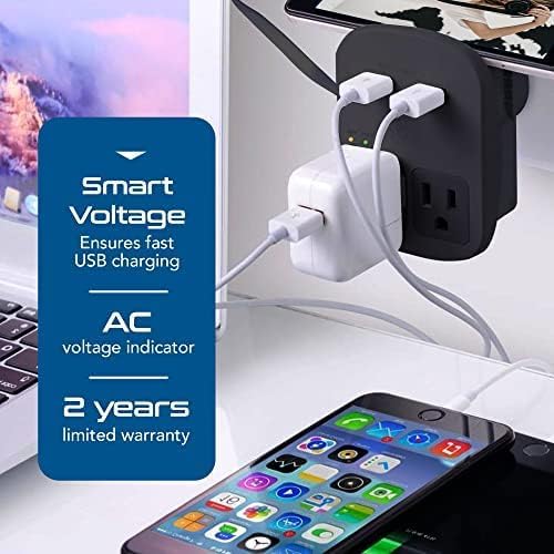 Ceptics World Travel Adapter Kit - QC 3.0 Dual USB + Dual US Outlets, Surge Protection, Perfect For Europe, UK, China, Australia, Japan, Perfect For Laptop, Cell Phones, Cameras - Safe ETL - Black