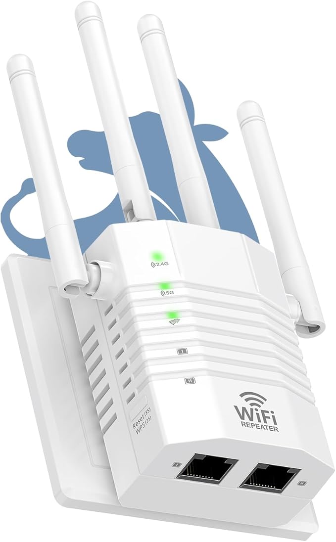 Dual - Band 2.4G&5G WiFi Extender Signal Booster, WiFi Extender with 4 High - Gain Antennas, WiFi Booster with 2 LAN Ports, WiFi Repeater with 12880 Sq.ft Coverage 105 Devices