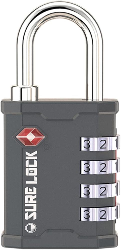 SURE LOCK TSA Accepted 4 Dig Heavy Duty Big Combination Luggage Padlock All Metal Travel Lock for Equipment Hard Case Luggage Gun Case Gym Locker Pelican Vault Lock (1, Grey)