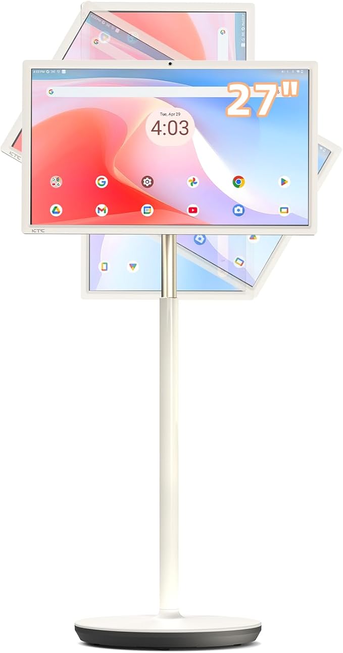 KTC MegPad 27 Inch Portable Screen TV - 1080P Touch Screen Monitor on Wheels with 8MP Camera, Compatible with Google TV, Android 14, QC 8G RAM+128G Storage, 9500mAh Battery, Remote Control