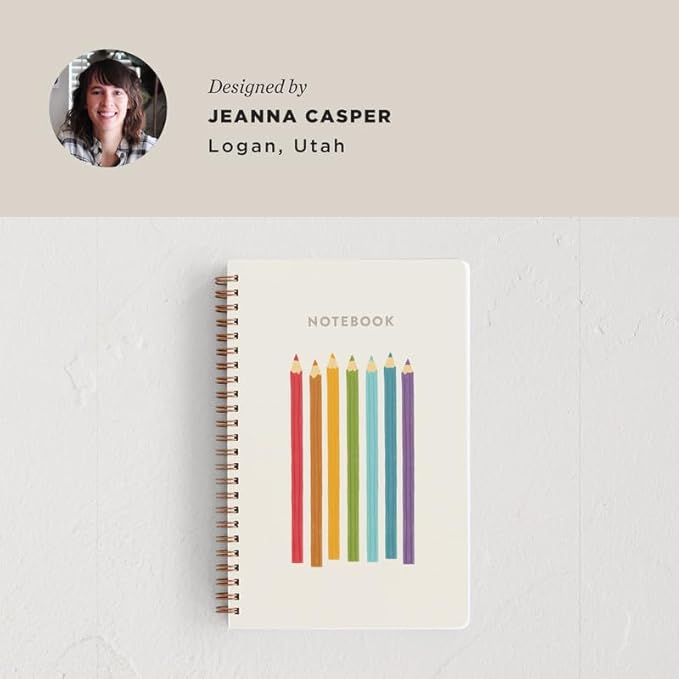 Minted Color Notebook, Writing Journal for Notes & Journaling, Durable Paper Cover, Pencil Rainbow Colors Design, Spiral Bound Journal Notebook with 80 Lined Pages, 5.5" x 8.5"