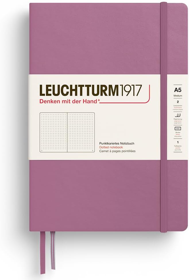 LEUCHTTURM1917 - Notebook Hardcover Medium A5-251 Numbered Pages for Writing and Journaling - Thinking Ahead (Dotted Paper, Dusty Rose)