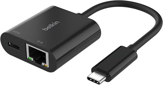 Belkin Connect USB-C to Ethernet + Charge Adapter 100W w/Gigabit Ethernet Port and USB-C Port - 10/100/1000 Mbps for Fast Internet Connection - Compatible with iPhone 17, Samsung Galaxy S25, & More