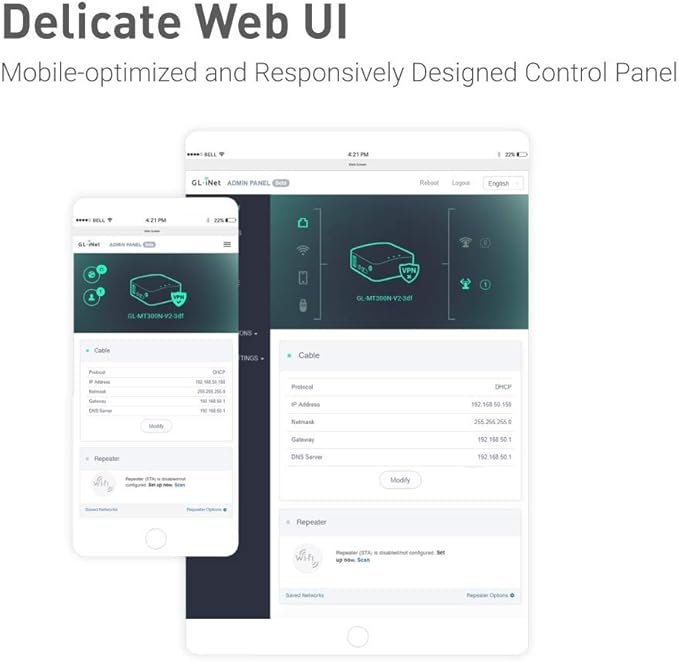 GL.iNet GL-MT300N-V2 (Mango) Portable Mini Travel Wireless Pocket VPN WiFi Router - 2X Ethernet Ports | USB 2.0 | OpenWrt | OpenVPN/Wireguard for Public & Hotel Wi-Fi | Easy to Set up via Admin Panel