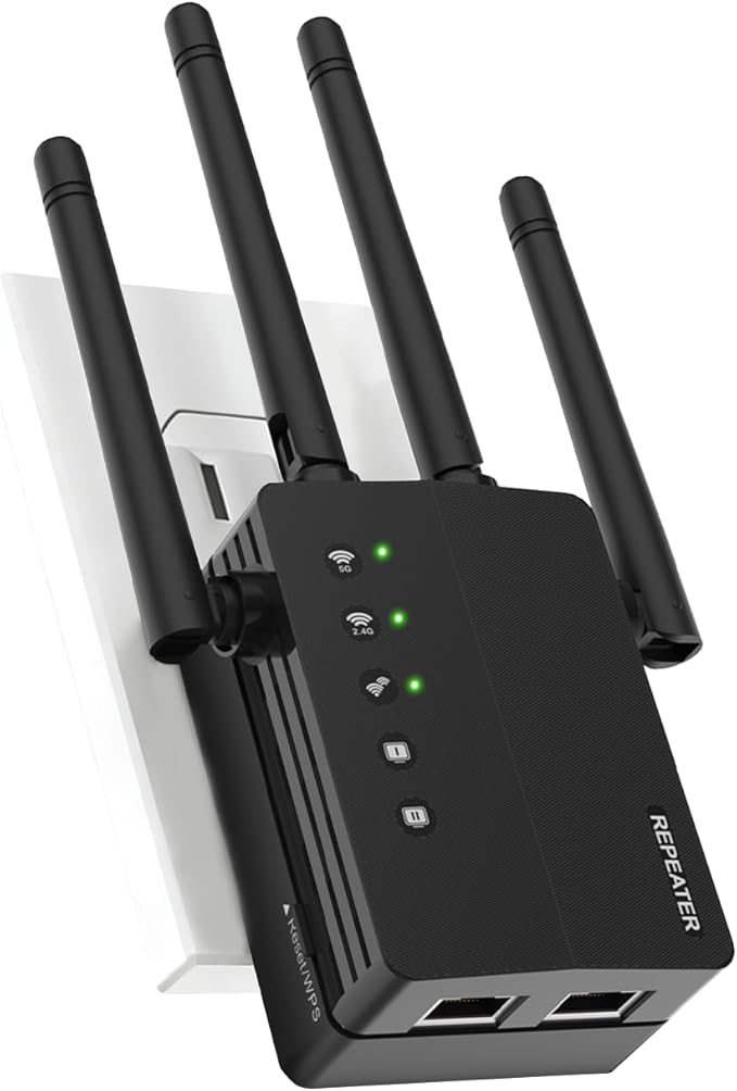 WiFi Extender Signal Booster, 1200Mbps WiFi Booster, Long Range up to 12880 Sq Ft, 105 Devices, 2.4/5GHz Internet Extender WiFi Booster with Ethernet Port(Black)