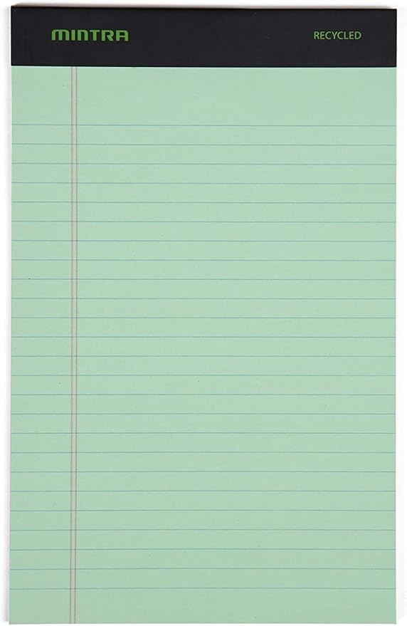 Mintra Office Legal Pads, ((Basic 6pk - (Pastel Set #3), 5in x 8in, Narrow Ruled)) - Includes 2 Blue Writing Pads, 2 Pink Writing Pads and 2 Green Writing Pads