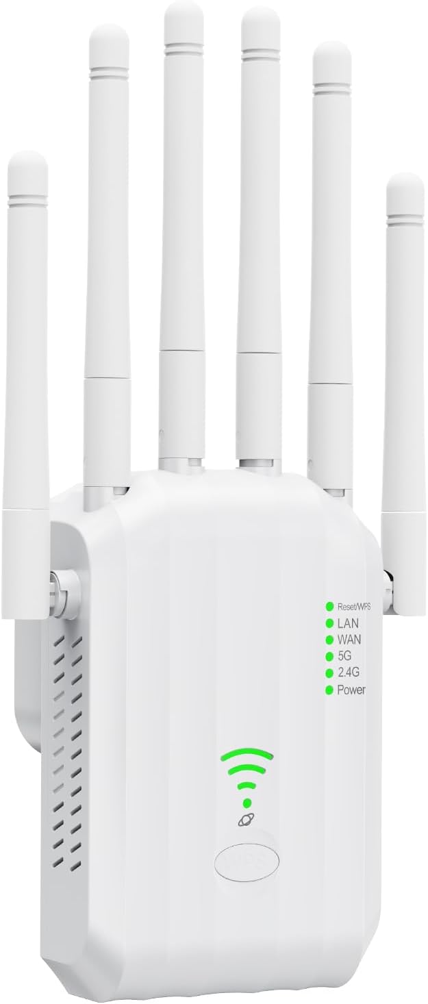 WiFi 6 Range Extender Signal Booster for Home, AX1900 Dual Band Internet Booster with 6 High Gain Antennas, Gigabit Ethernet Port, Covers up to 12000 sq.ft & 105 Devices, Easy Setup