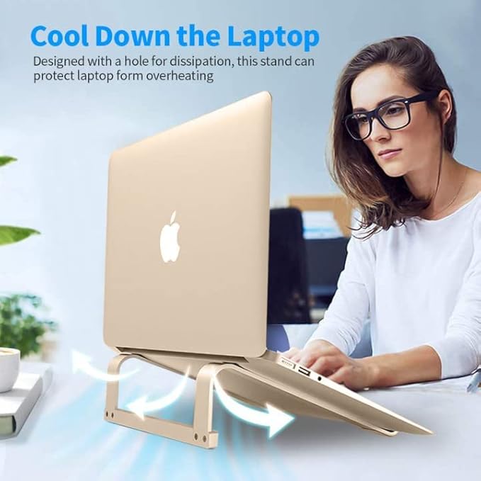 LENRUE Laptop Stand for Desk，Stable MacBook Pro Stand，Ergonomic Aluminum Computer Riser for 12 13 15 16.2 inch ，Computer Cooling Stand for Mac MacBook Pro Air,HP, Dell, More PC Notebook (Gold)