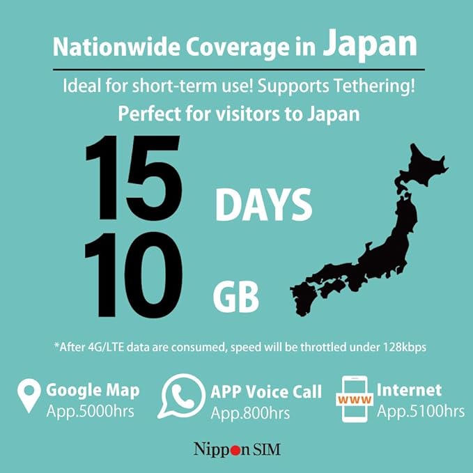 Japan SIM Card 15 Days Data Only | 10GB High-Speed 4G LTE + Unlimited Data at Reduced Speed | No Roaming Needed for Faster, Safer Access | Hotspot tethering Supported | Docomo Network | Made in Japan