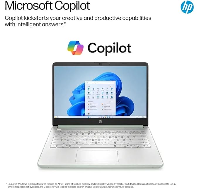 HP 14 Ultrabook • Intel 4-Core N150 • Microsoft 365 • Copilot AI • 4GB RAM • 1.6TB Storage (128GB SSD + 512GB Portable + 1TB OneDrive) • Wi-Fi 6 • 12 Hr Battery • Green • w/WOWPC Bundle • Win 11