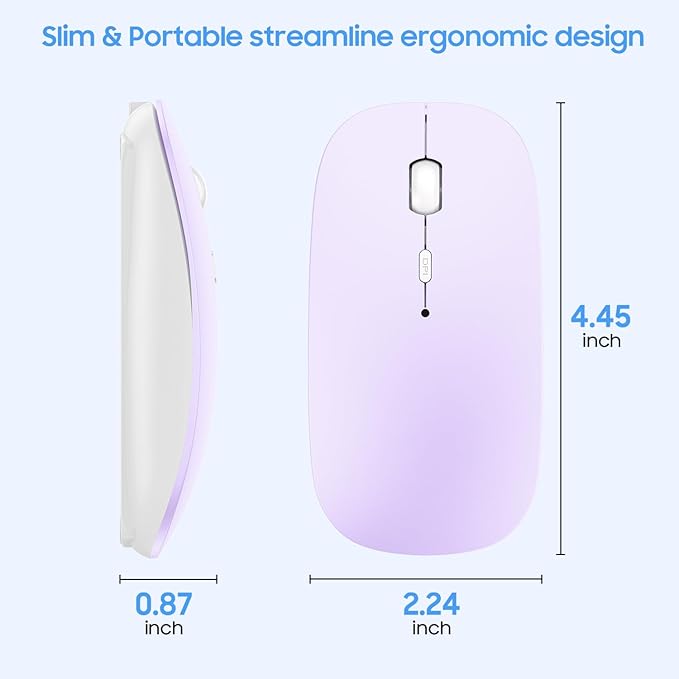 SUNGI Bluetooth Mouse,Rechargeable Wireless Mice for MacBook Pro/MacBook Air,Bluetooth Wireless Mouse for Laptop/PC/Mac/iPad pro/Computer,Purple